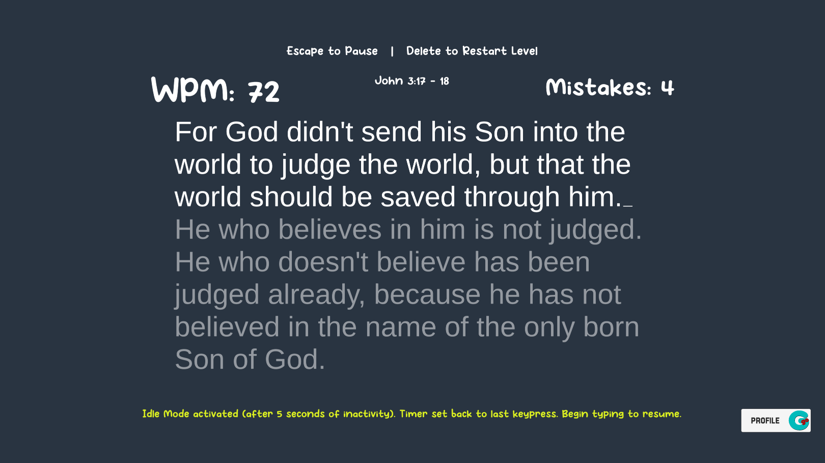 Word feature, shows words per minute